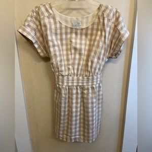 HD in Paris tan and cream gingham dress